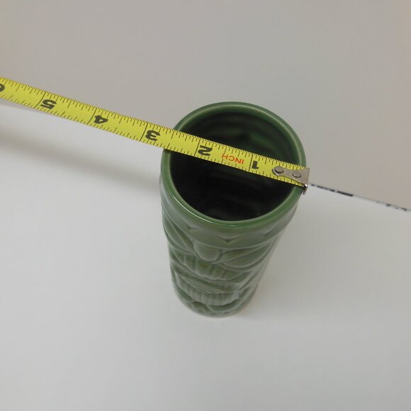Vtg Tiki Hawaiian Cup Vase Ceramic Mug Green Double Sided Sang Kung B Decor - Picture 8 of 11